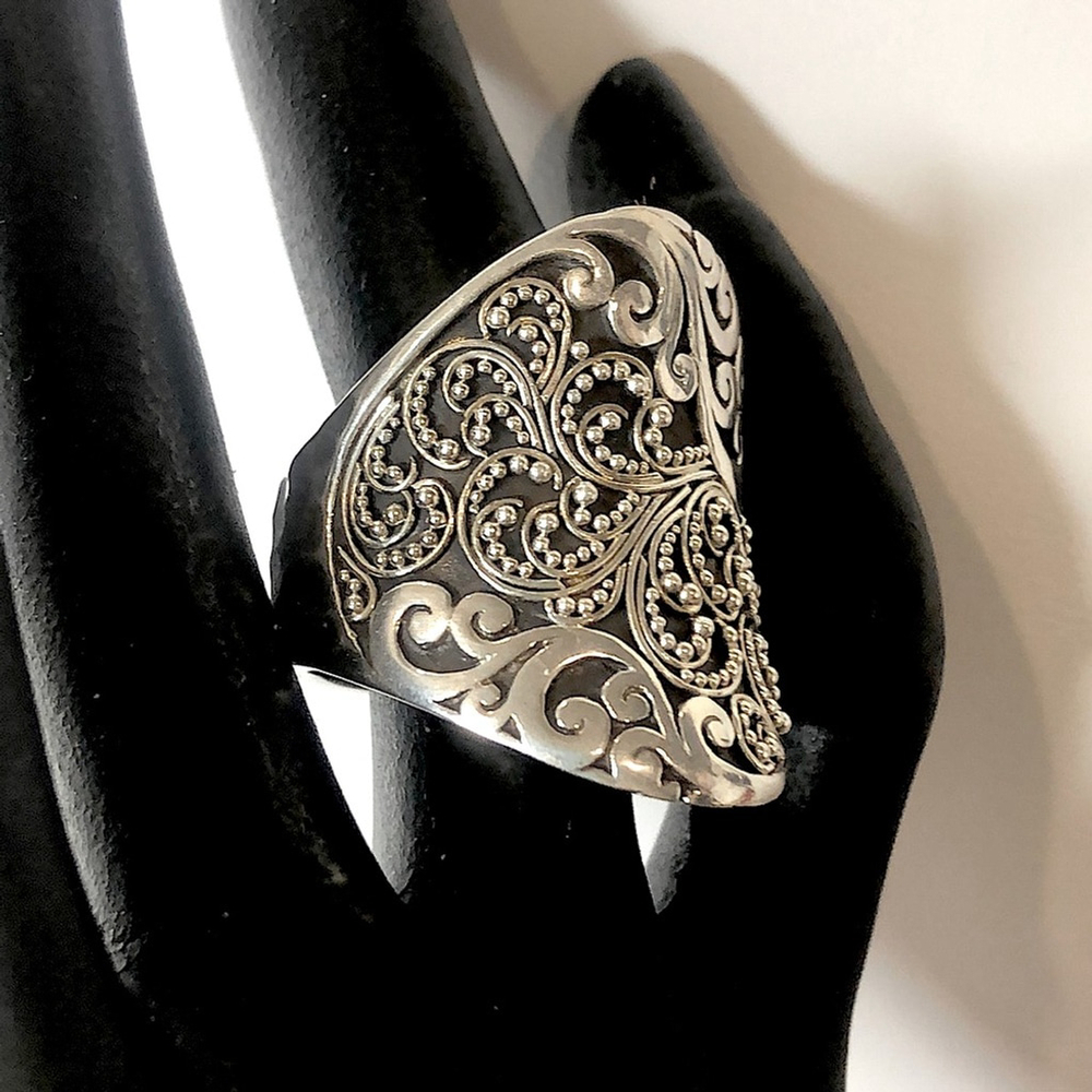 LOIS HILL Sterling Silver Oxidized Cigar Band Ring Granulated Cutout Design NWT - Picture 7 of 17